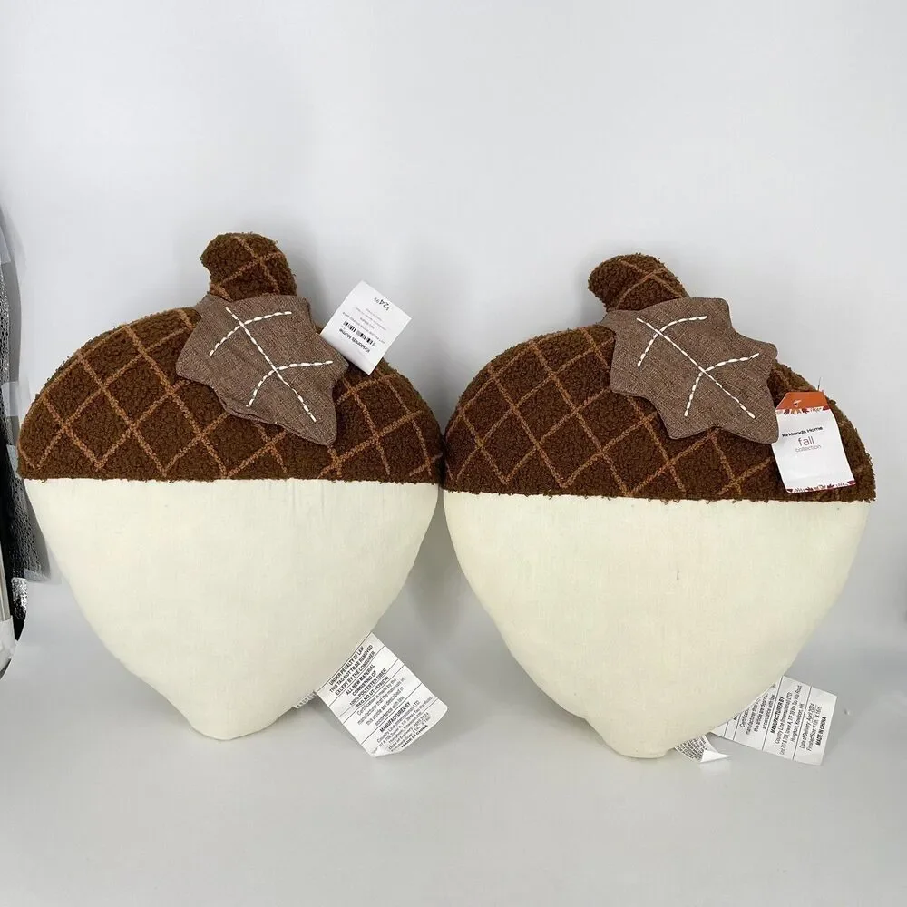 Set of 2 Kirkland’s Fall Harvest Acorn Decorative Throw Pillows 16”x11” NWT